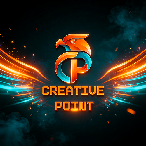 Creative Point falcon logo in orange and turquoise